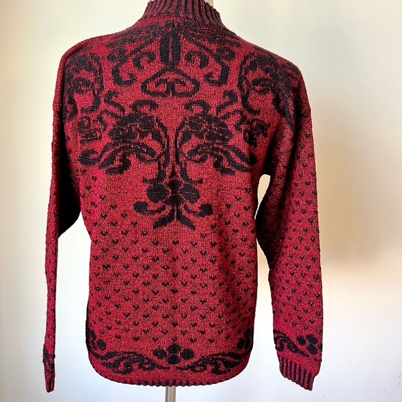 Vintage ADELE KNITWEAR Mock Neck Paisley and Heart Sweater—SZ. Large - Picture 4 of 14